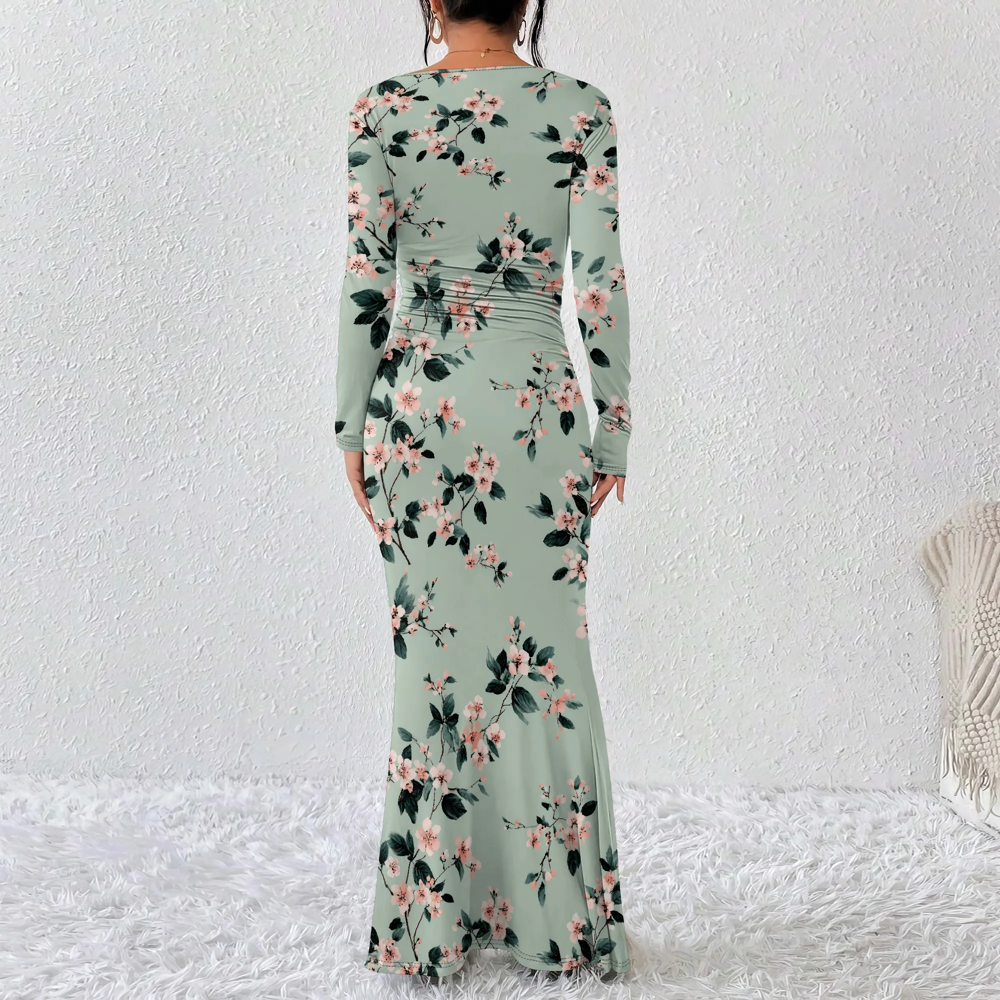 ผู้หญิงเซ็กซี่Elegantแขนยาวปิดไหล่Bodyconชุดราตรียาวอย่างเป็นทางการ