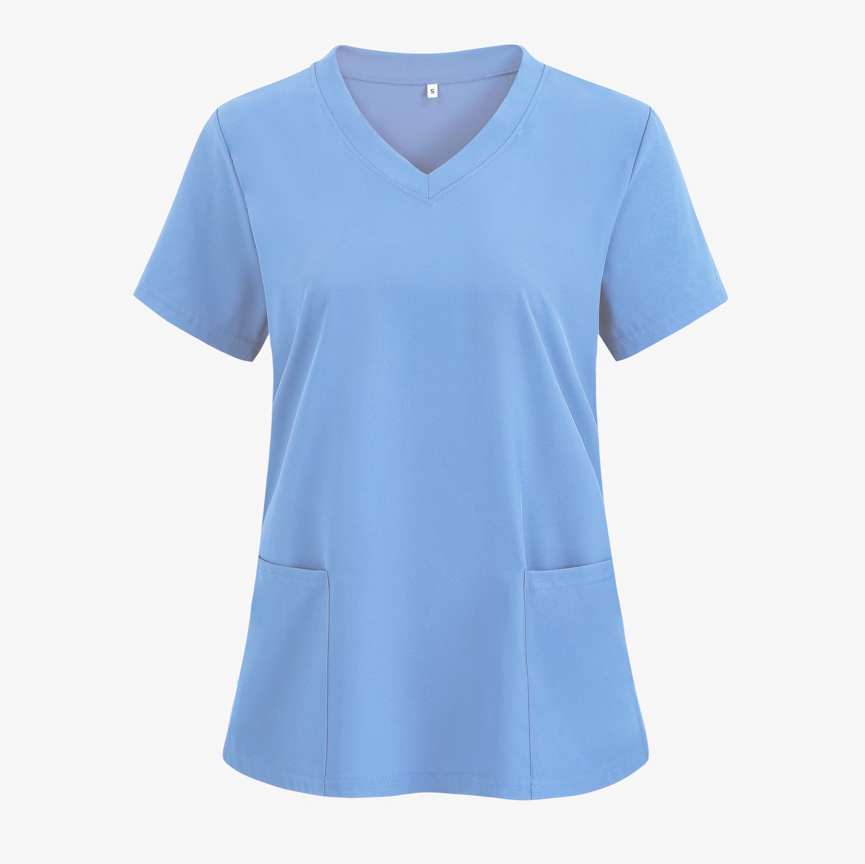 XUANSHOW 1 Stück Gewebte Arbeitskleidung für Frauen, Krankenschwester-Uniform, Langarmhemd mit Tasche vorne, Freizeitoberteil mit kurzen Ärmeln und V-Ausschnitt, Damenbekleidung – Detail 5