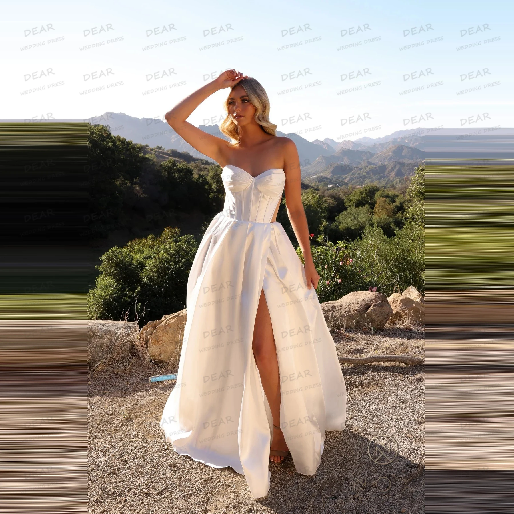 Robes De mariée De luxe femmes une ligne Sexy haut côté fendu robes De mariée sans manches dos nu 2025 robes De Novia personnalisé