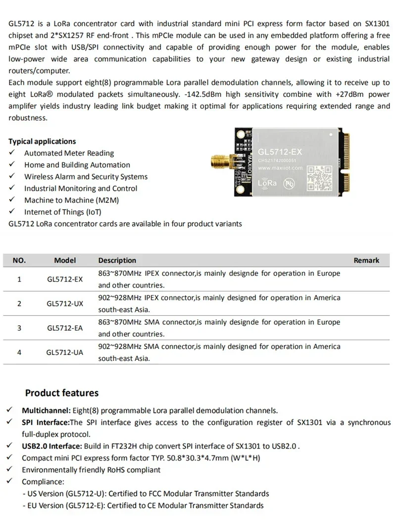 NEW Lorawan Gateway Module Device Wireless Radio Frequency Module 863~928Mhz Low Power Lora Sensor Module Antenna Oem Custom