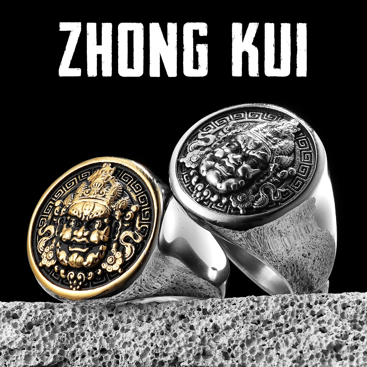 Exorcism Zhong Kui Unique Men Rings Stainless Steel Retro Punk Women Jewelry Fashion Accessories Gift Wholesale Dropshiping