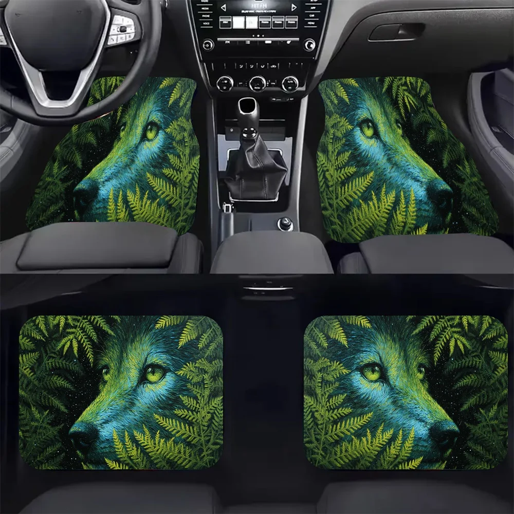 

4pcs "Forest Wolf Gaze" Printed Car Floor Mats - Stylish, Easy To Clean, Suitable For All Vehicles, Durable And Provide Lasting