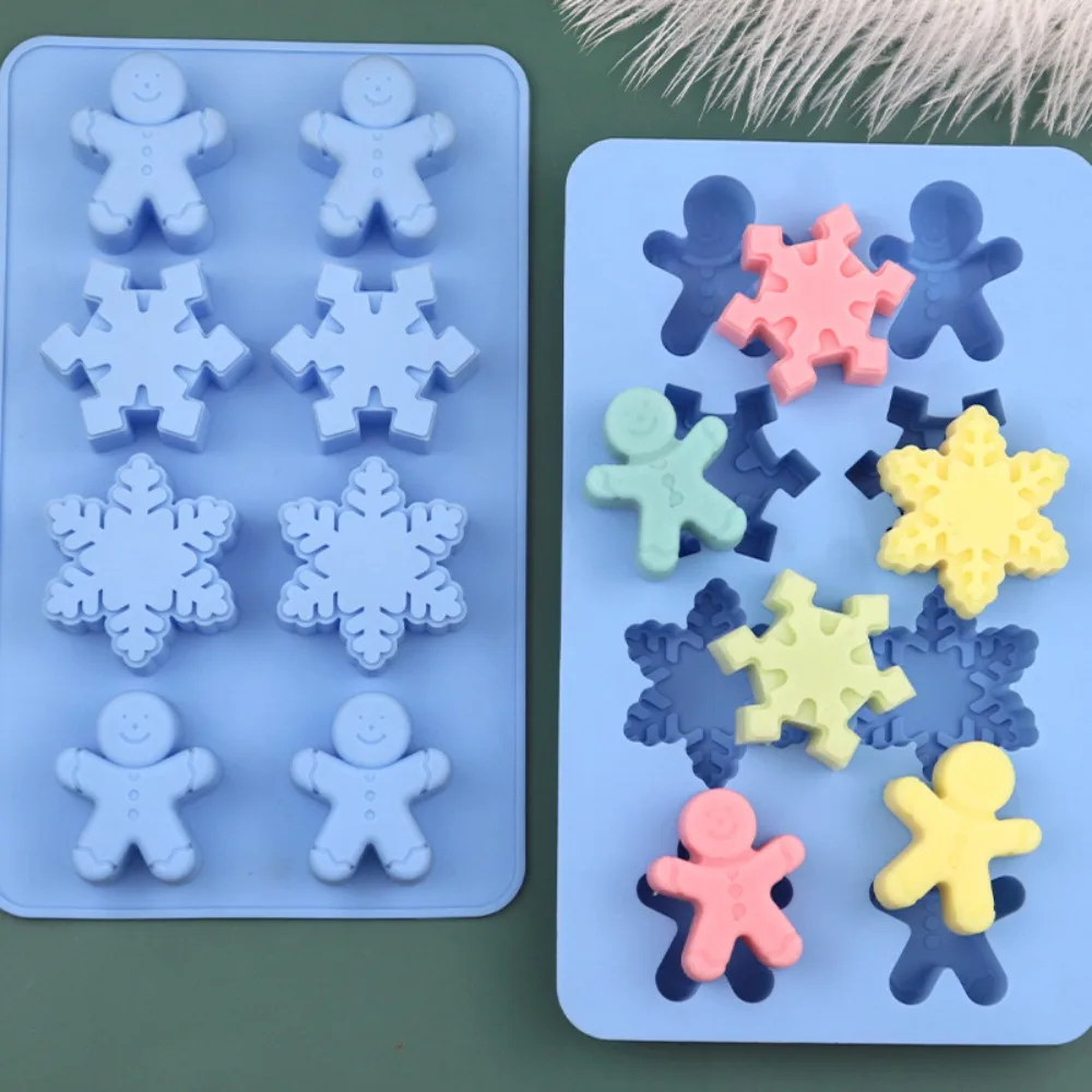 8 cavidades copo de nieve hombre de jengibre molde de silicona DIY Navidad pegamento de goteo molde de resina hecho a mano fiesta yeso vela perfumada Decoración