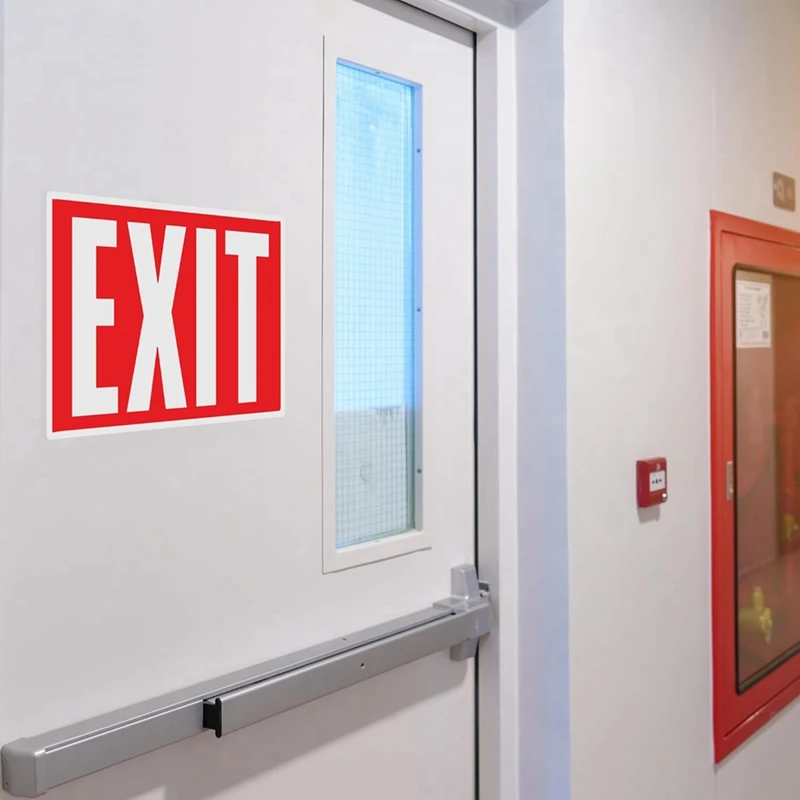 Exit Sign Stickers -Glow In The Dark - 4 Pcs, 12 Inch By 7 Inch - Illuminated Emergency Exit Signs For Office