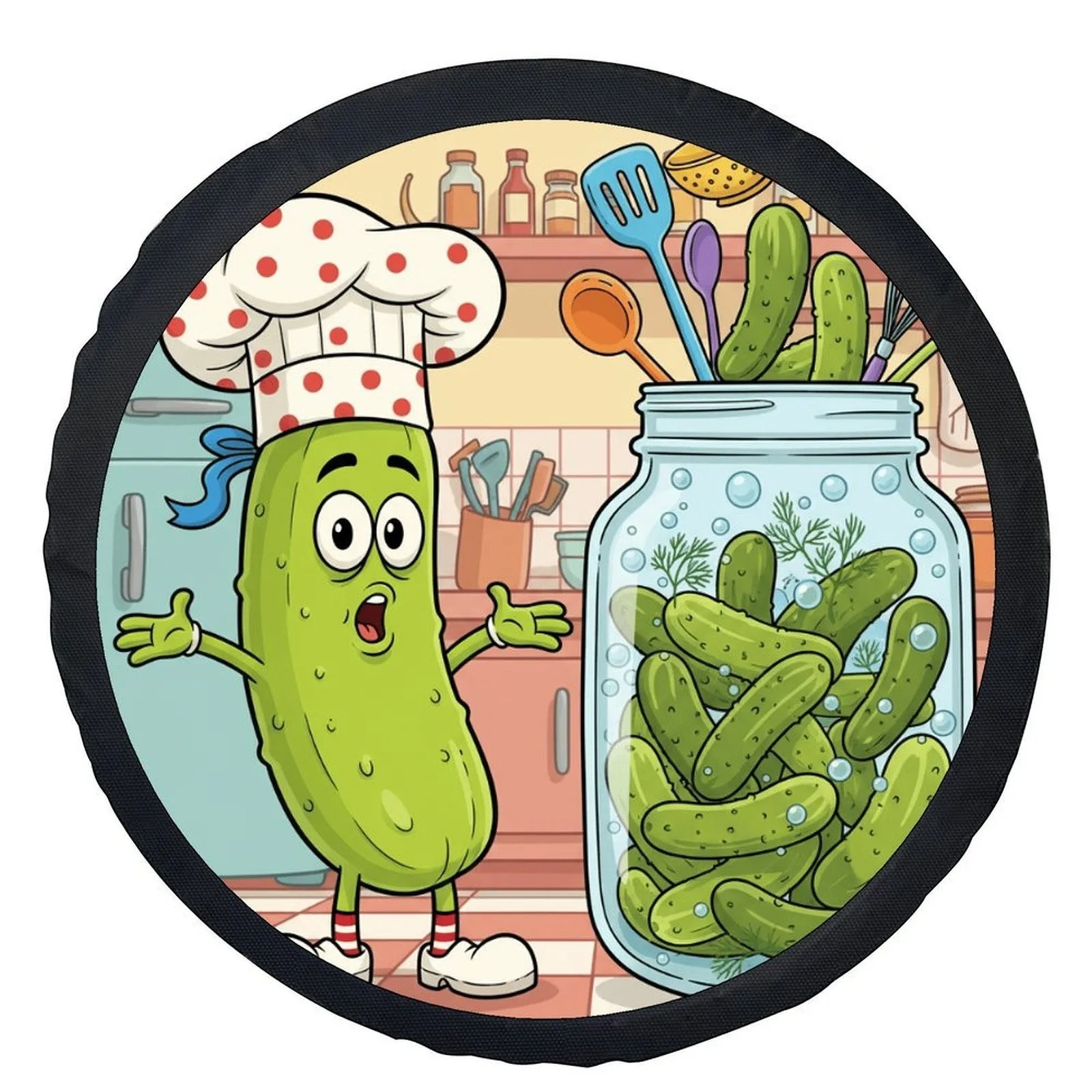 Divertida Funda para Neumático con Diseño de Chef de Ensaladas de Pepino, Gráfico de Comida de Dibujos Animados, Funda Protectora para Rueda, Ajuste Universal