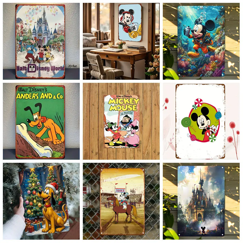 

Miniso Disney Mickey Joyful Scene Collection Metal Tin Signs Posters Decor Retro Metal Plaque Wall Art Decor for Garage Bar
