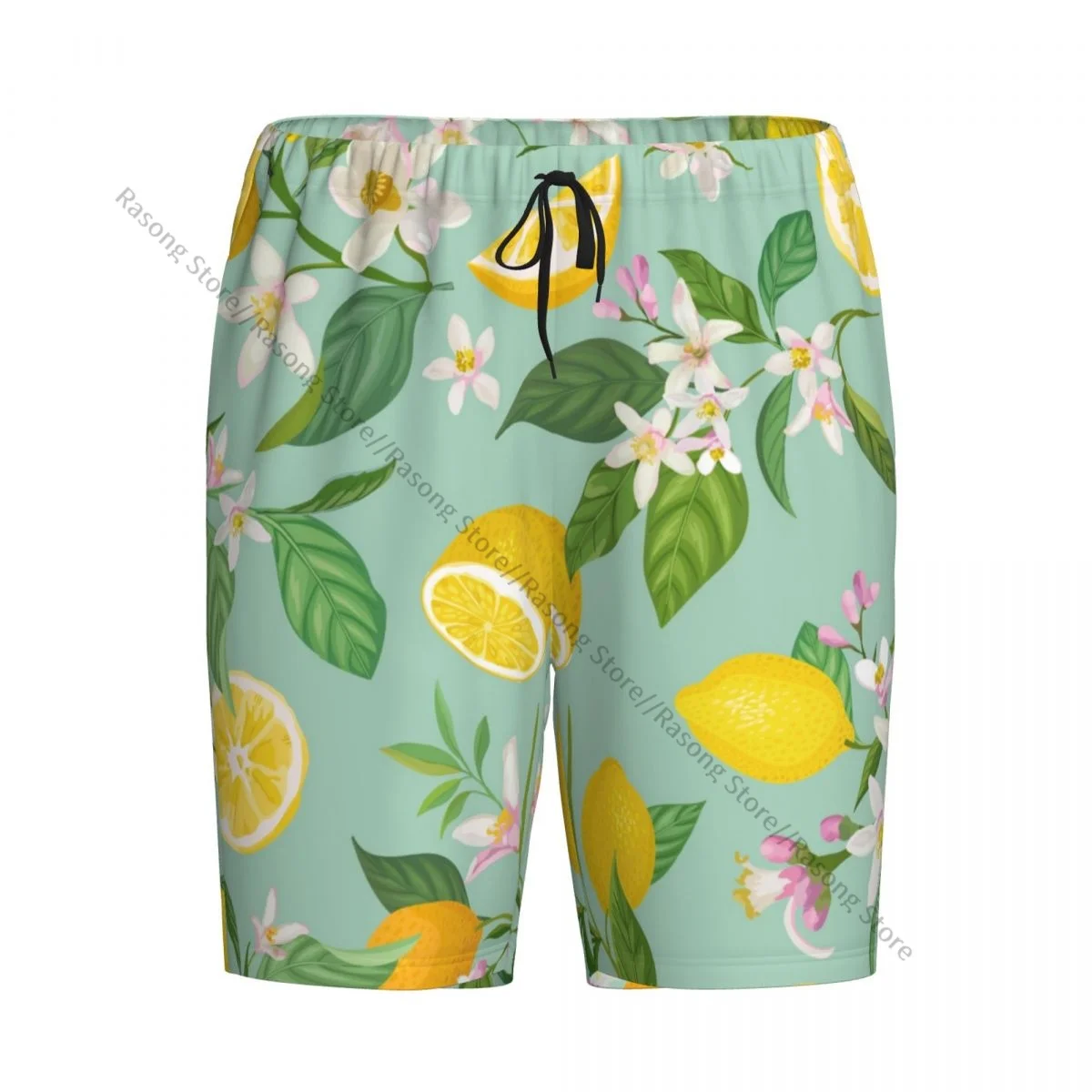 

Men's Short Pajamas Pants for Sleeping Plant Fruit Lemon Floral Loose Button Pants