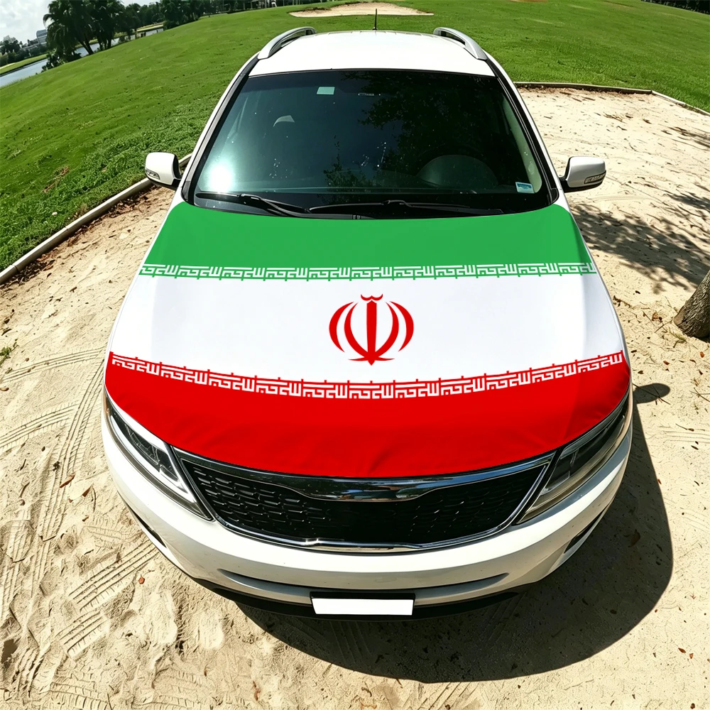 130x160cm Iran Lion and Sun Elastic Car Engine Hood Flag Elastic Windproof Patriotic Bonnet Banner Cheer for the competition