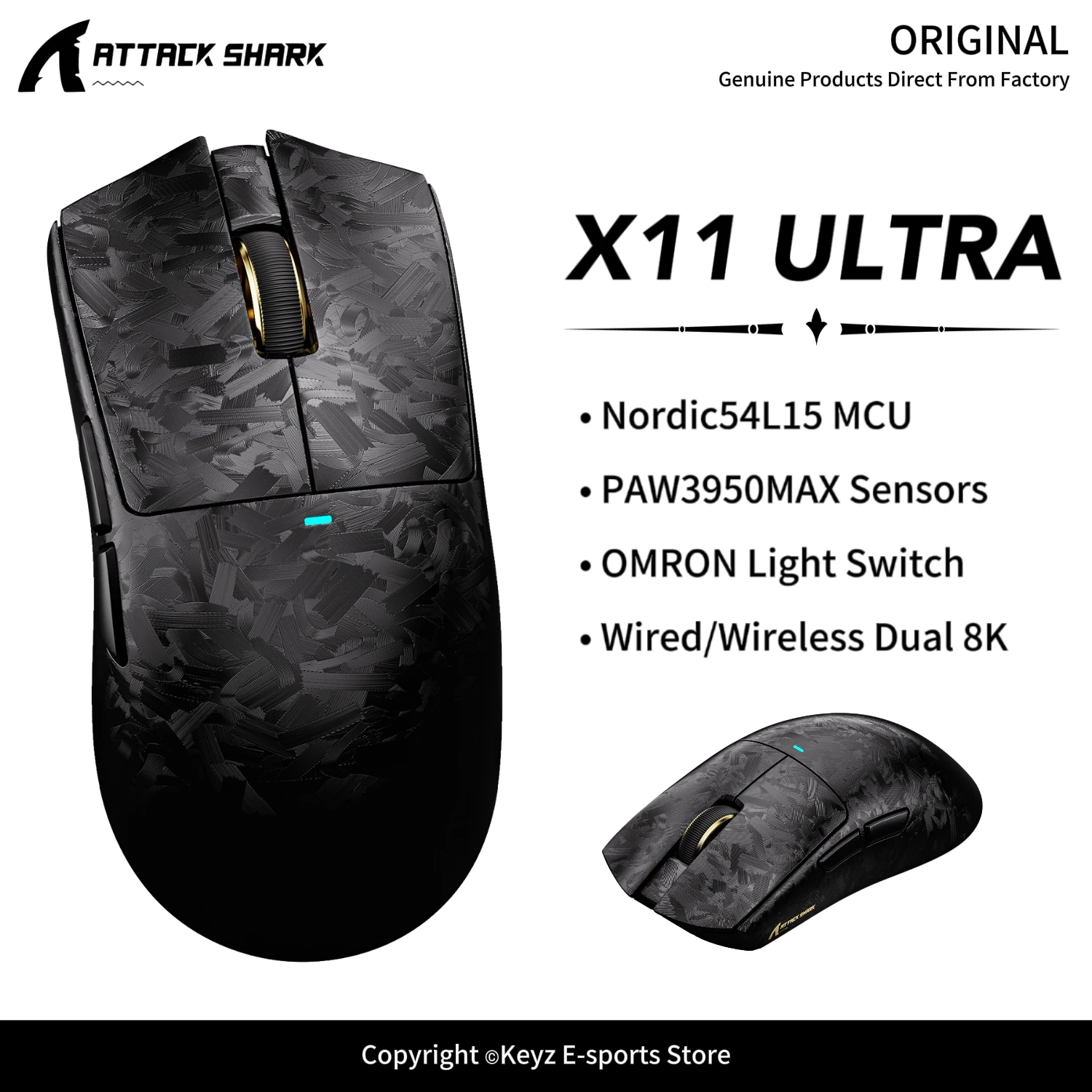 ATTACK SHARK X11Ultra/X11/X11SE Wireless Ultralight Mouse 42000DPI PAW3950Max Sensor Nordic 54L15MCU 8K Tri-Mode E-sports Mouse