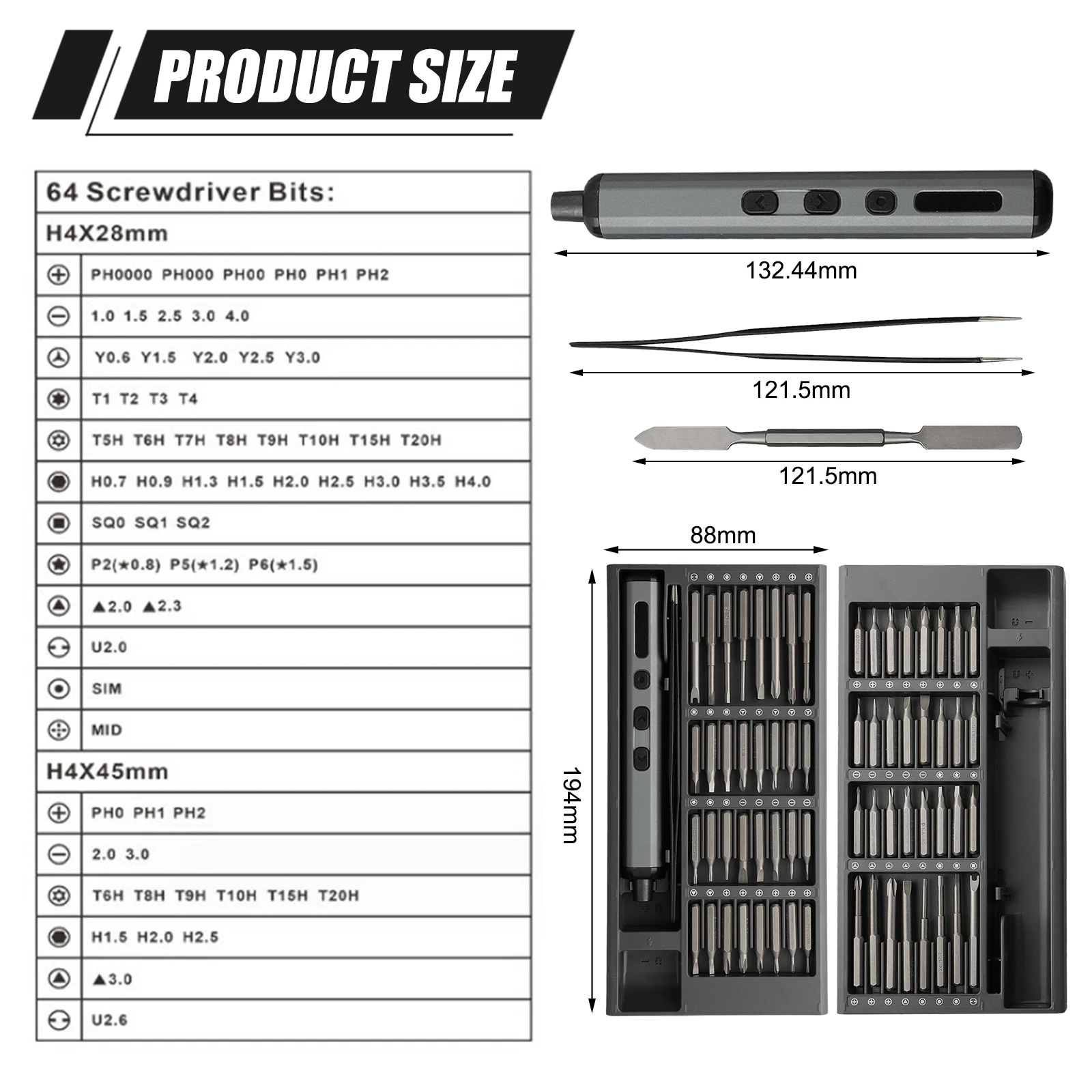 68 Piece Cordless Electric Screwdriver Set with Precision LED Lighting Battery Capacity and Chrome Vanadium Material