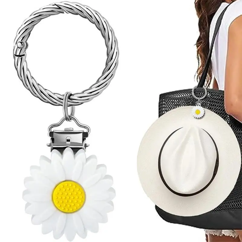 

39BB Подвеска с изображением маргаритки, зажим для шляпы, безопасная крышка, силиконовый брелок с цветком, подвеска для сумки