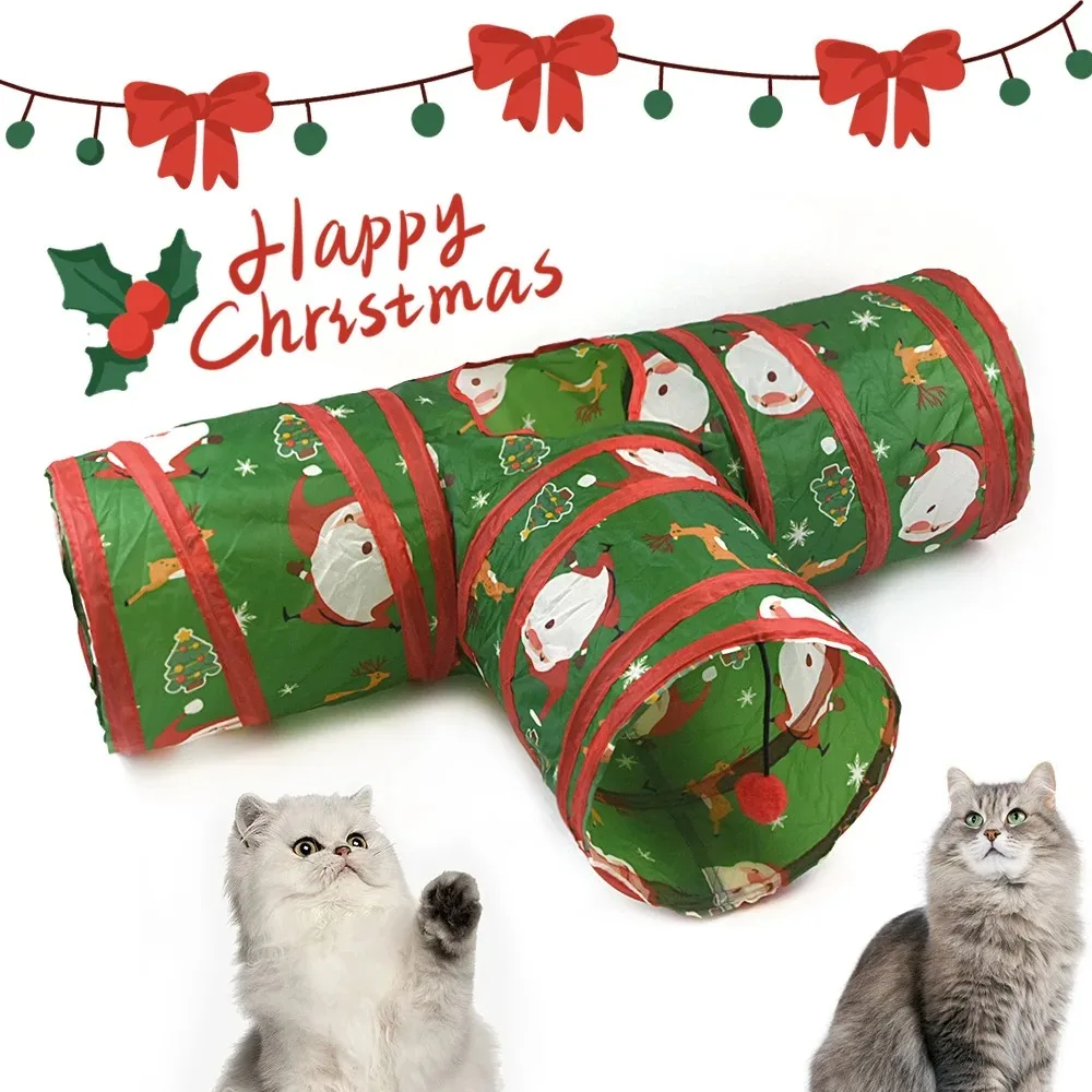 

S-shaped Pet Cat Tunnel Toy Collapsible with Ball Indoor Outdoor Christmas Tube Kitty Tunnel Cat Pet Toy Space-Saving Training