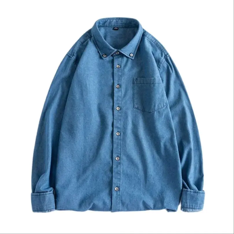 

Men Cotton Denim Shirt Long Sleeve Fashion Outerwear Youth Shirt Coat College Casual Trend Clothing 2023 Spring Autumn Fall