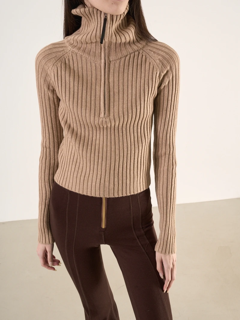 

LANVIVIER Утепленный вязаный свитер однотонного цвета с воротником-стойкой, на молнии, с высоким воротником, пуловер для повседневной носки, женский.