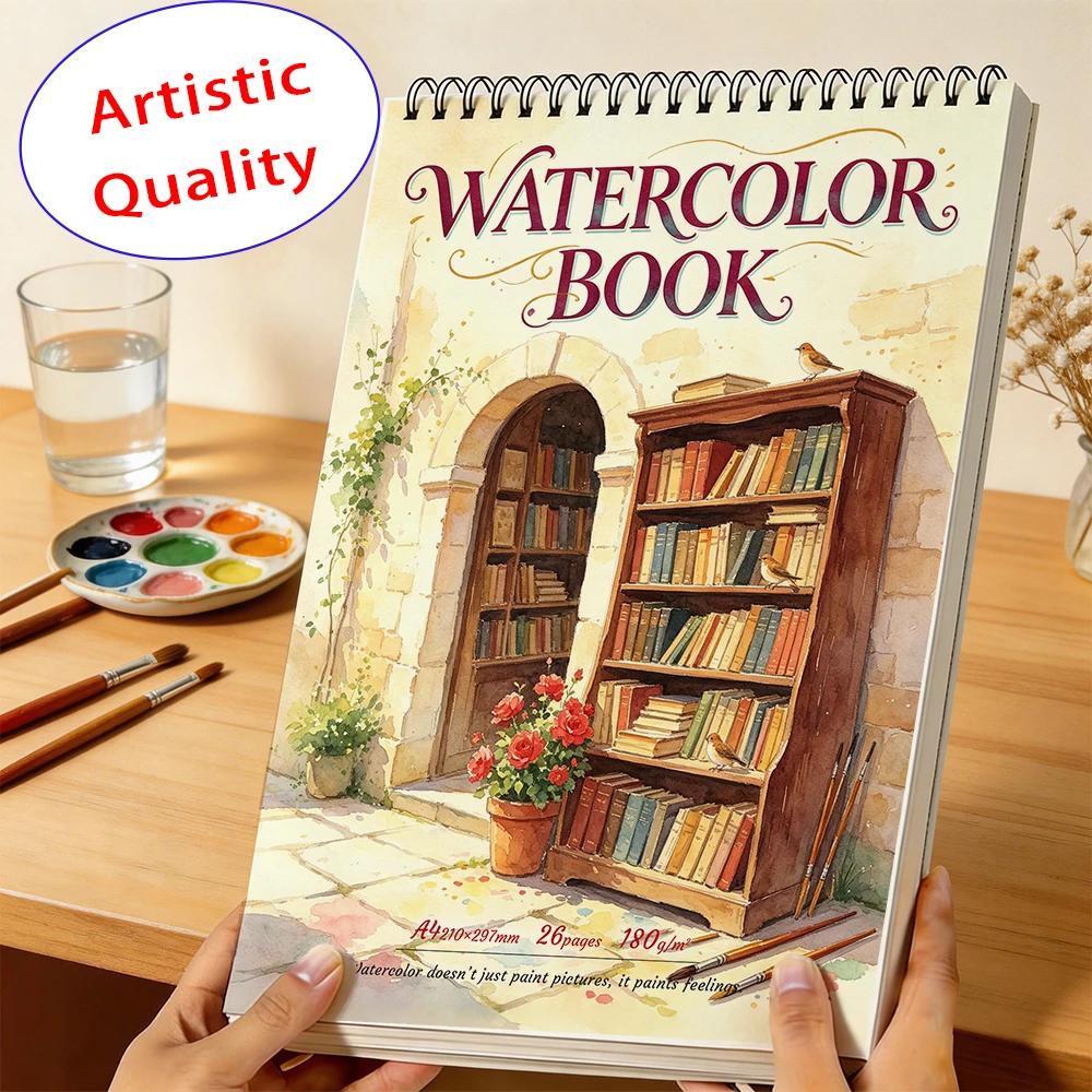 Watercolor Book, 180gsm Textured Paper 26 Sheets, Ideal for Sketching & Light Watercolor for Student Artists