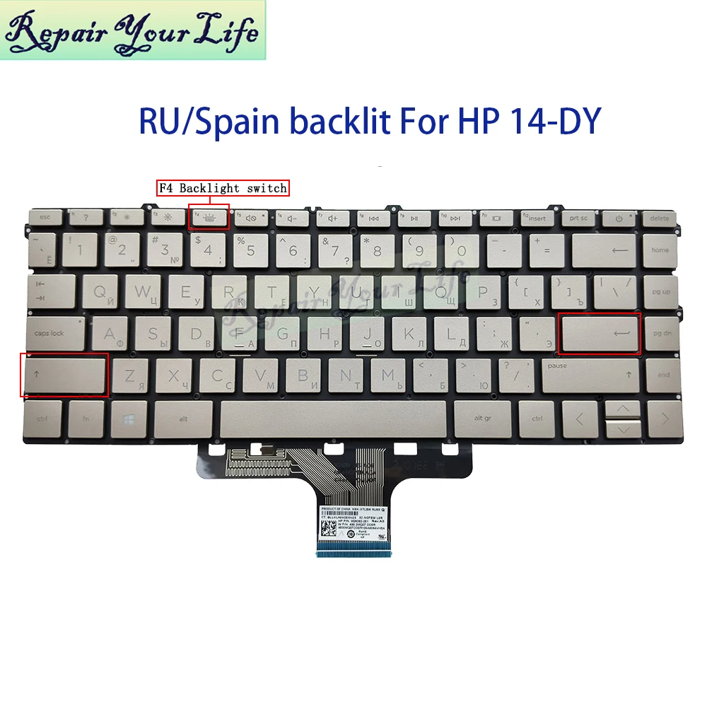 

Laptop Backlit Spain RU Russian Keyboard For HP Pavilion 14-DY 14M-DY 14-DY1000 TPN-Q234 Spanish Backlight M28292-251 M28291-071