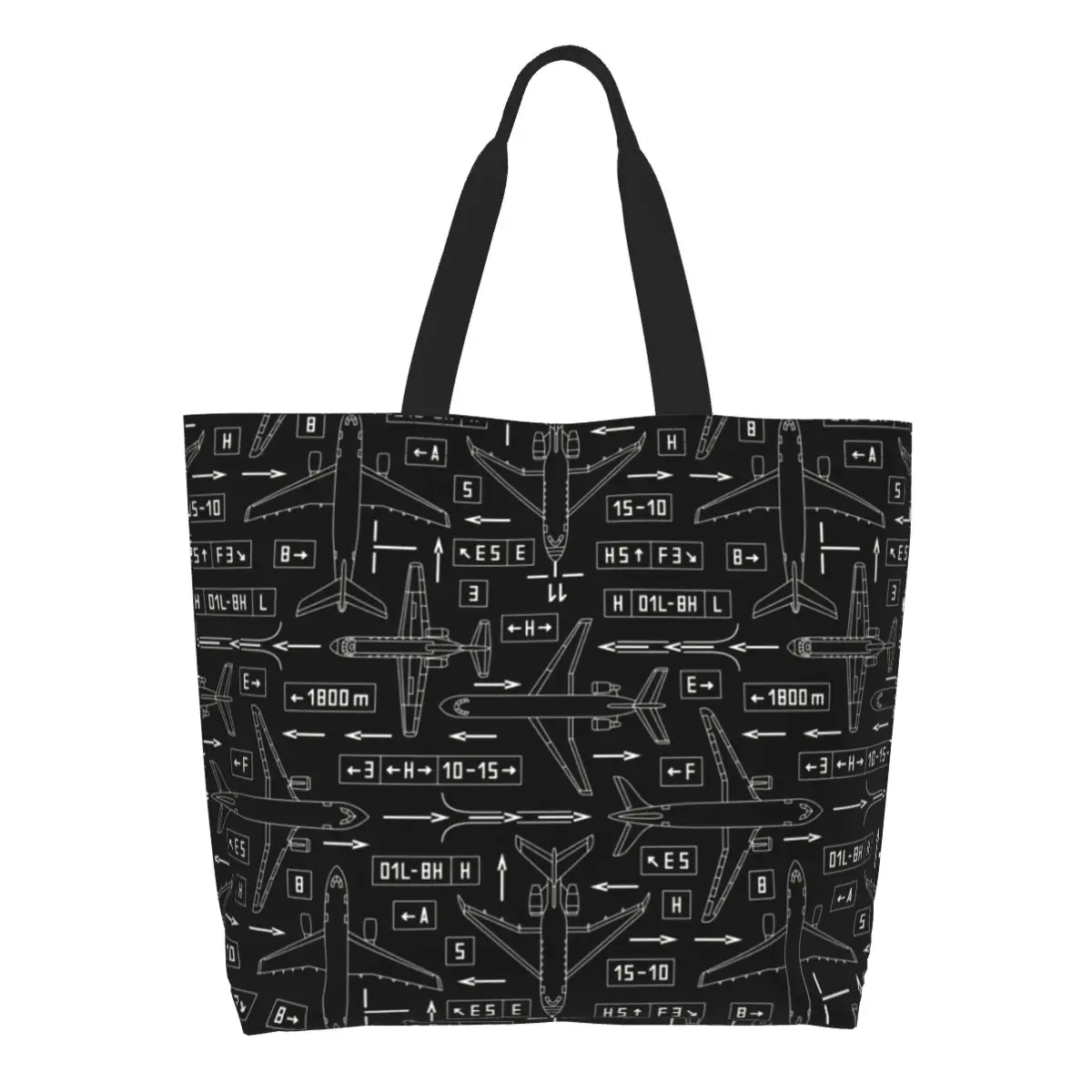 Grappige Print Luchtvaart Vliegtuig Drukke Luchthaven Draagtas Boodschappentassen Recycling Canvas Shopper Schouder Vlieger Piloot Handtas