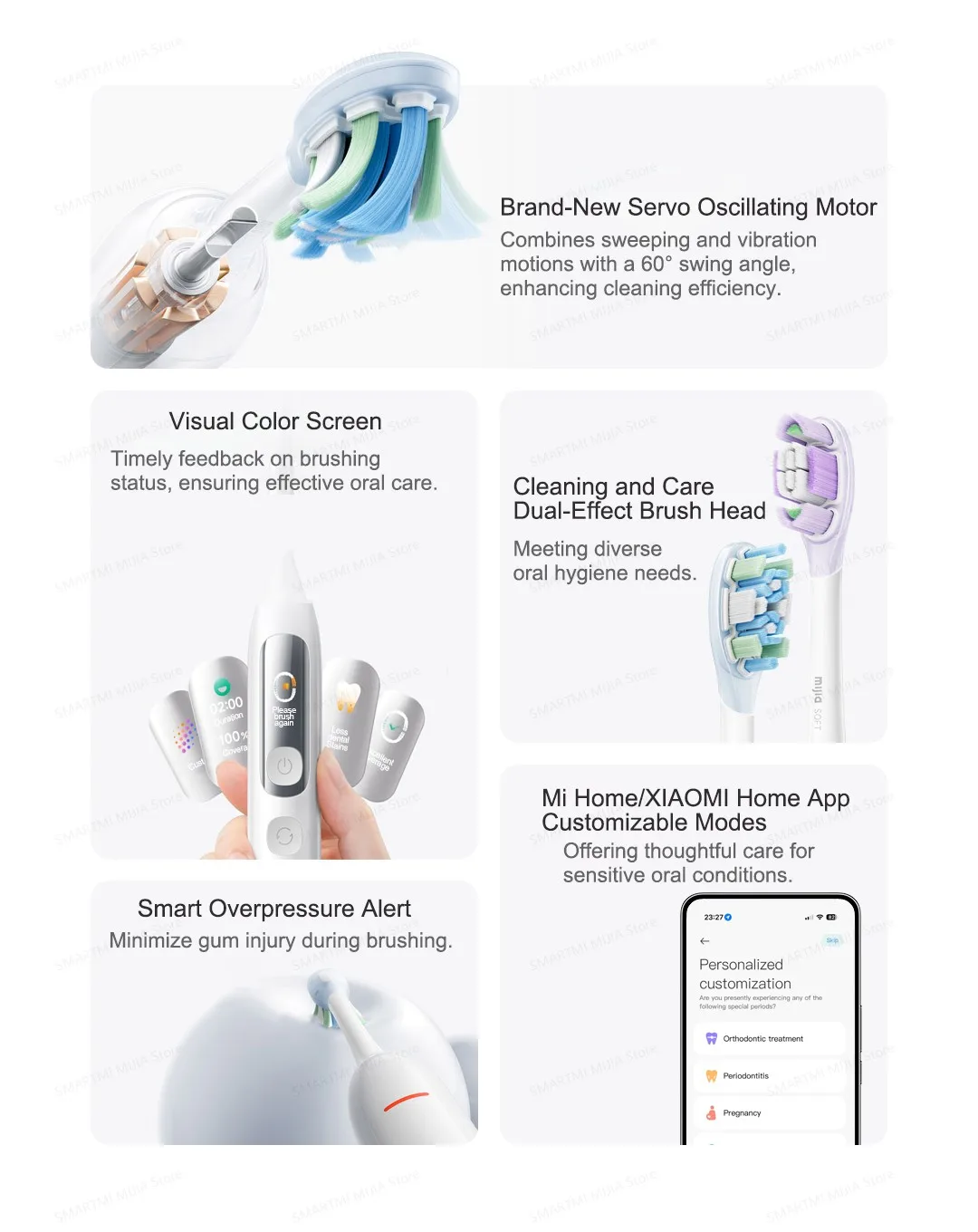 MIJIA Smart Servo-Oscillation Electric Toothbrush Pro, IPX8 Waterproof & Travel Lock, 180-Day Long Battery Life, App Control
