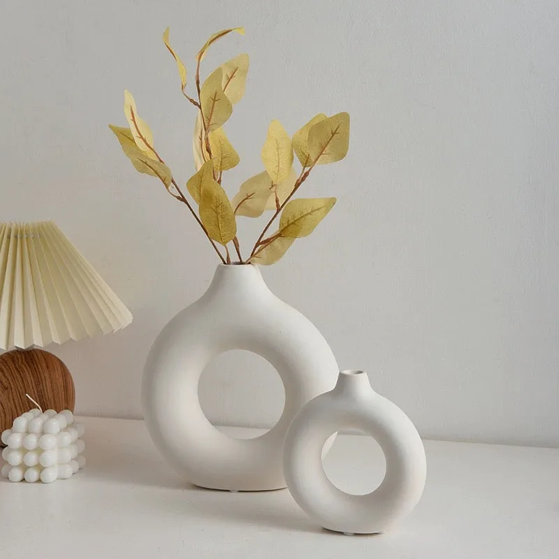 Einfache Kunststoff Vase Donut Form Einzigen Blumentopf Hause Wohnzimmer Dekoration Tisch Ornamente Kreis Blume Anordnung Vase – Detail 4