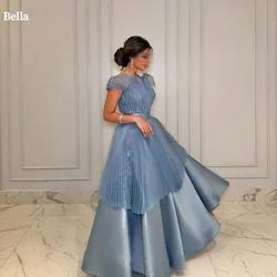Bella Customized Blue One Shoulder Satin Mesh Fabric robes de soirée Strapless Evening Dresses Floor-Length Wedding Dress 2024