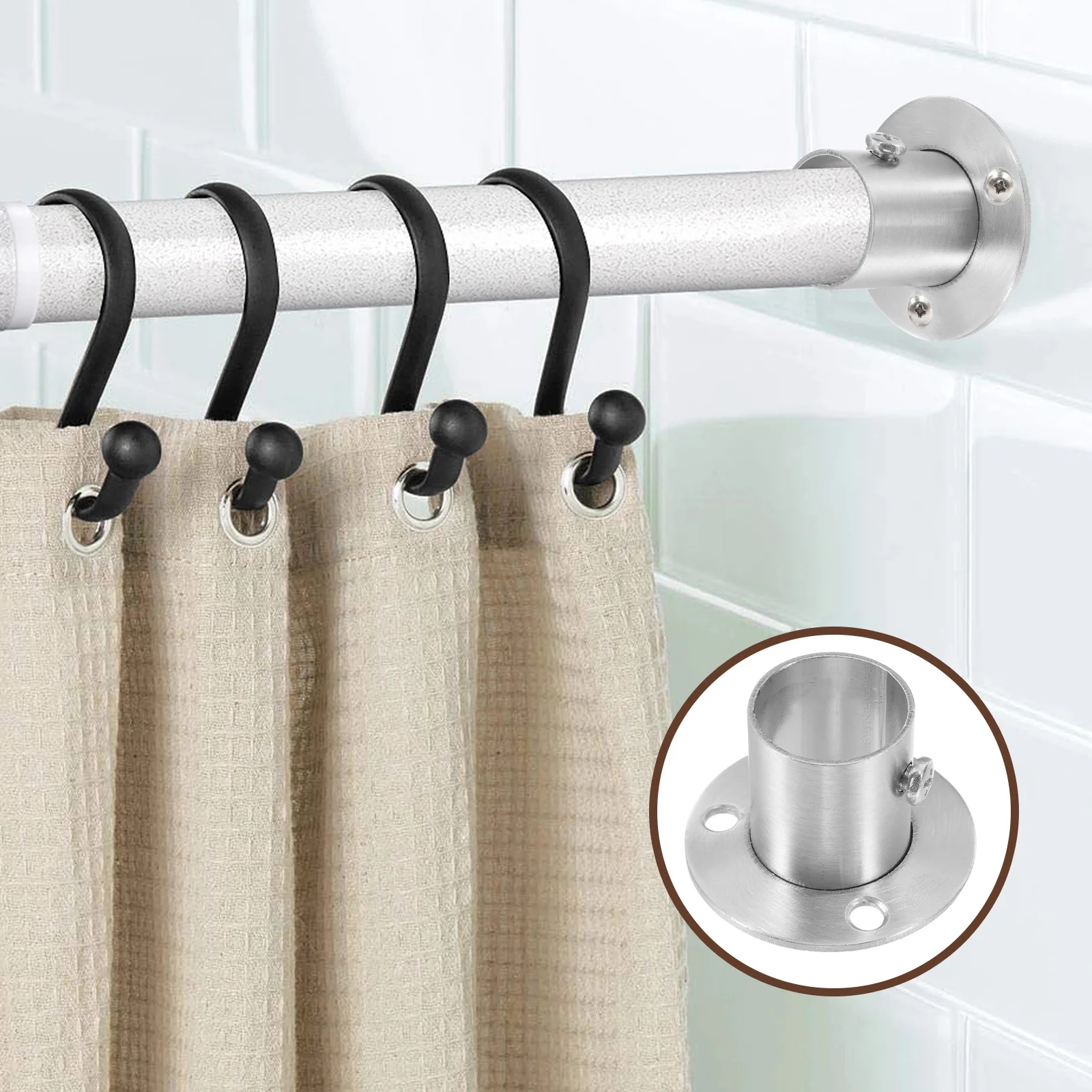 

6Pcs Stainless Steel High-Foot Flange Base Thickened Fixed Flange Base for Closet Rod Holder Shower Curtain Rod Support