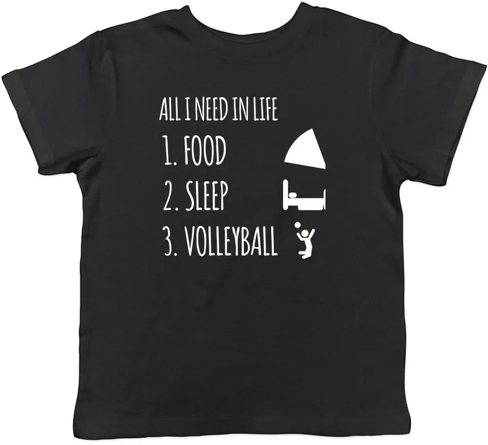 Camiseta de manga curta infantil, 100% algodão, manga curta, eu preciso na vida é comida sono e vôlei, meninos e meninas, alta qualidade