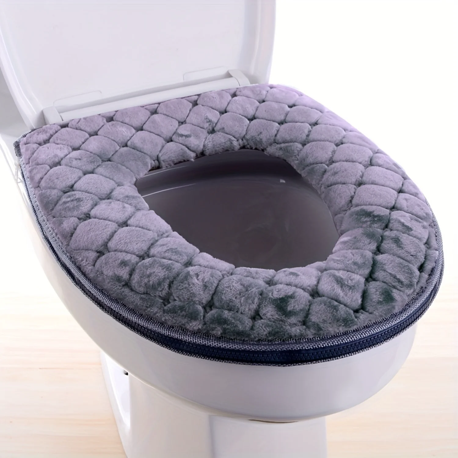 Plush Padded Toilet Seat Cover With Zipper, Soft And Warm, Washable And Reusable Bathroom Cushion Pad, Universal Fit