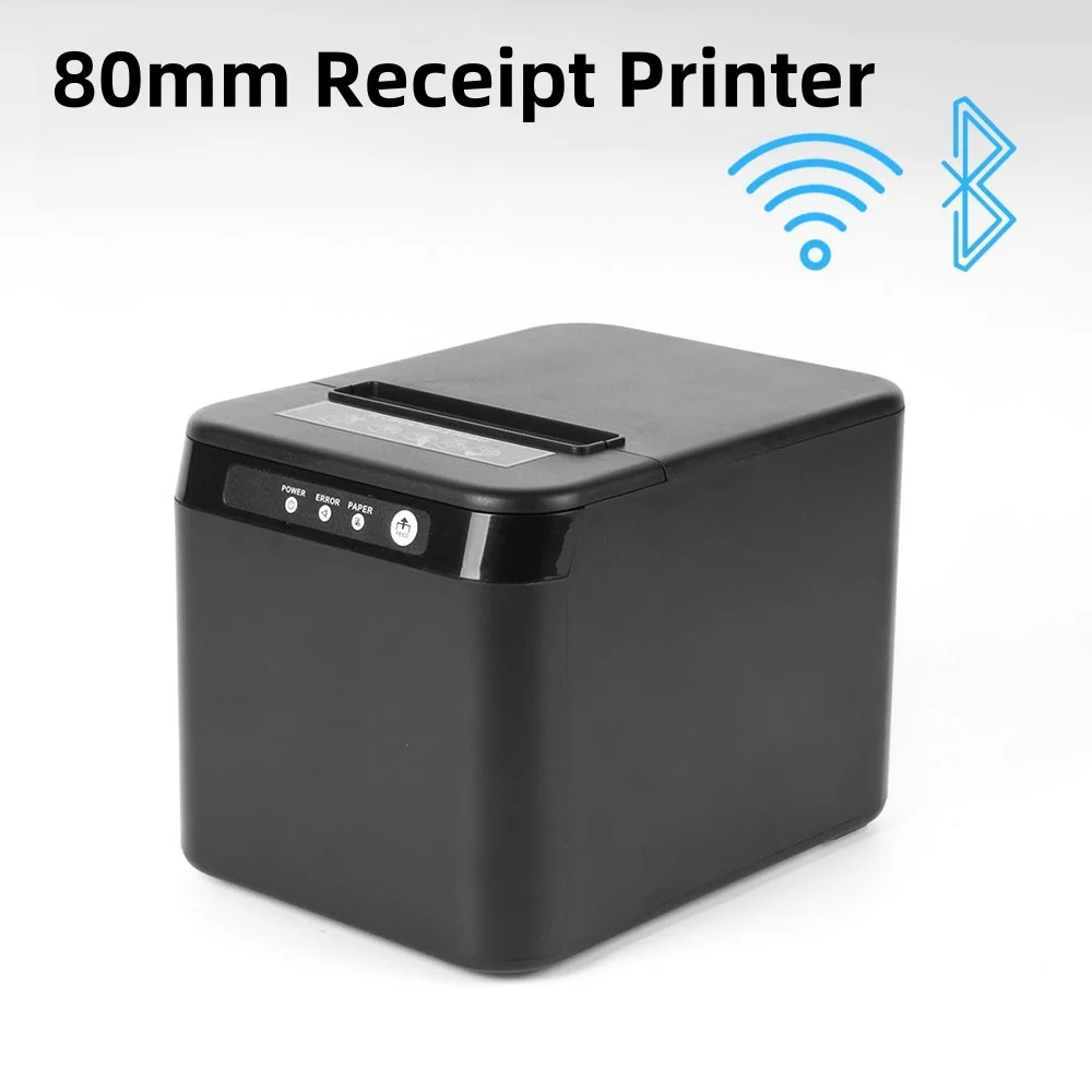 3'' 80mm Thermal Receipt Printer POS Printer USB LAN Bluetooth Wifi to Cash Drawer Printer 80x80mm Paper for Windows iOS Android