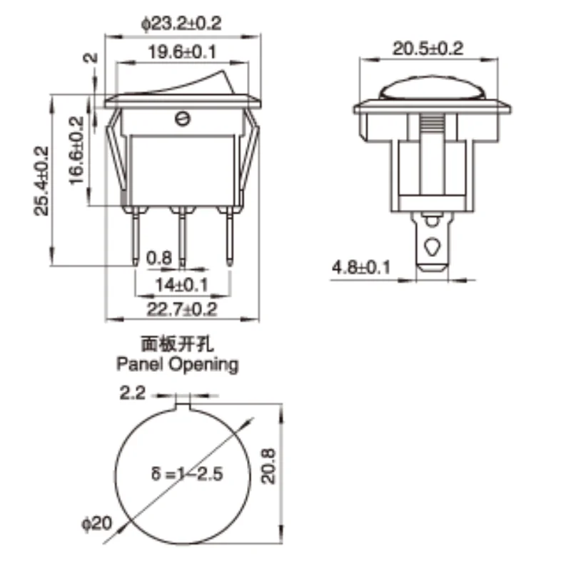 10 Stück 12V Katzenaugen-Beleuchtete Serie, 2-Positionen 3-Pin, 20mm Montageloch, Runder Kippschalter für Fahrzeuge – Detail 3