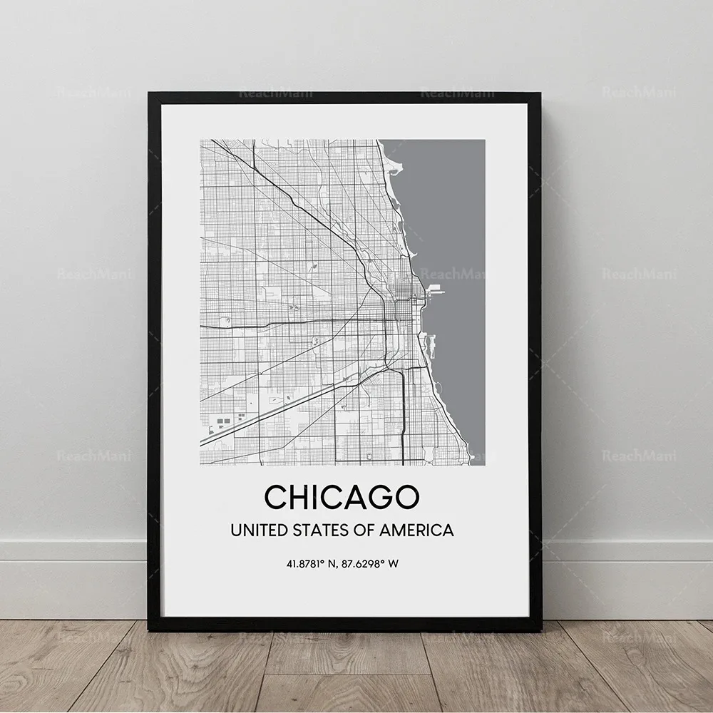 Map Poster Phoenix Map Chicago Houston Montreal Vancouver Poster Oxford UK Travel Black and White Minimalist Poster Canvas Paint