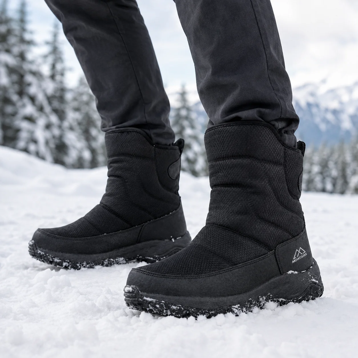Black Winter Snow Boots for Women Men Waterproof Plush Lined Zipper Non Slip Outdoor Work Hiking Shoes Plus Size