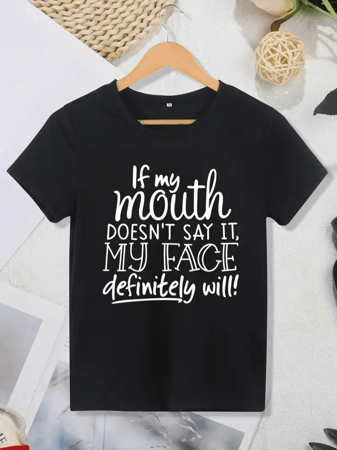 Danqiyoyo If my mouth doesn't say it my face definitely will women Clothing New in Top & Tees women T-Shirt 27090
