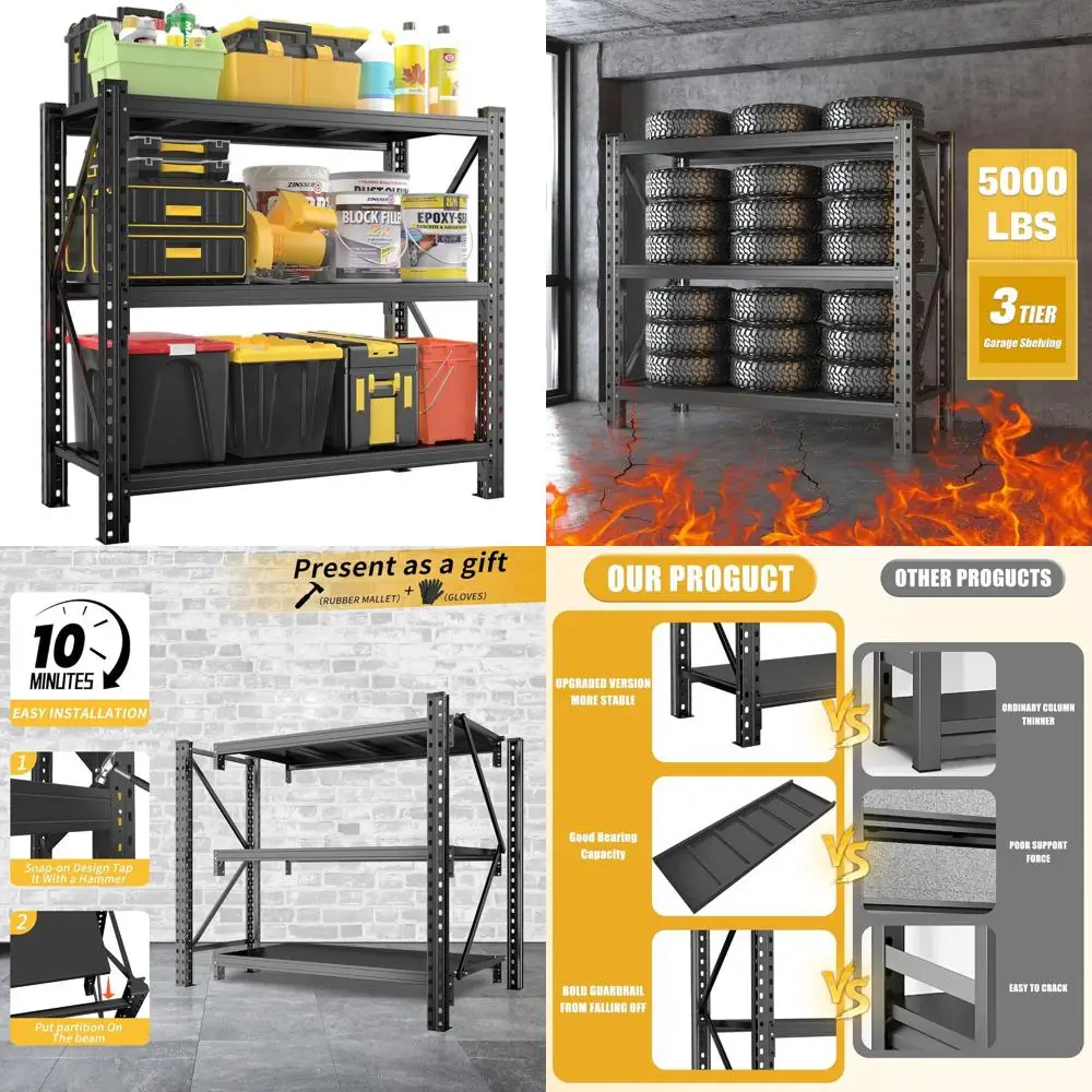 

Adjustable 3-Tier Heavy Duty Metal Shelving, 24x47.24x51.2, 1800 lbs Capacity, Black for Kitchen, Utility, and Basement