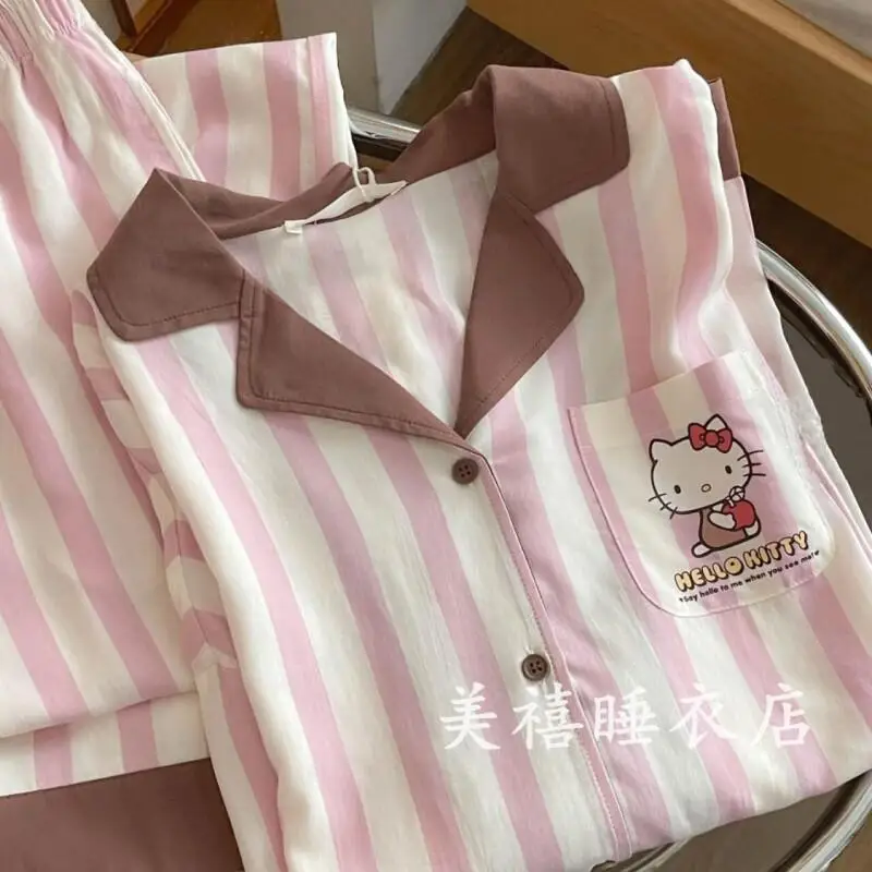 

Комплект пижам Sanrio Hello Kitty с длинными рукавами, мягкий женский домашний комплект для общежития, новая весенне-осенняя одежда для сна на открытом воздухе