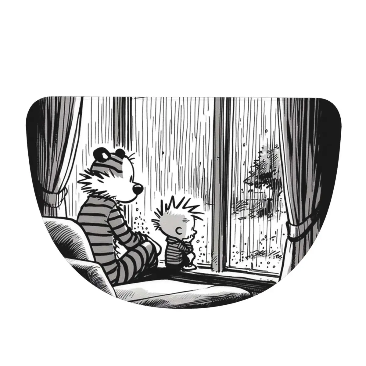Calvin And Hobbs Dance Classic Soft Flannel Half Round Doormat Non Slip Bathroom Mat Absorbent Floor Carpet for Laundry Room