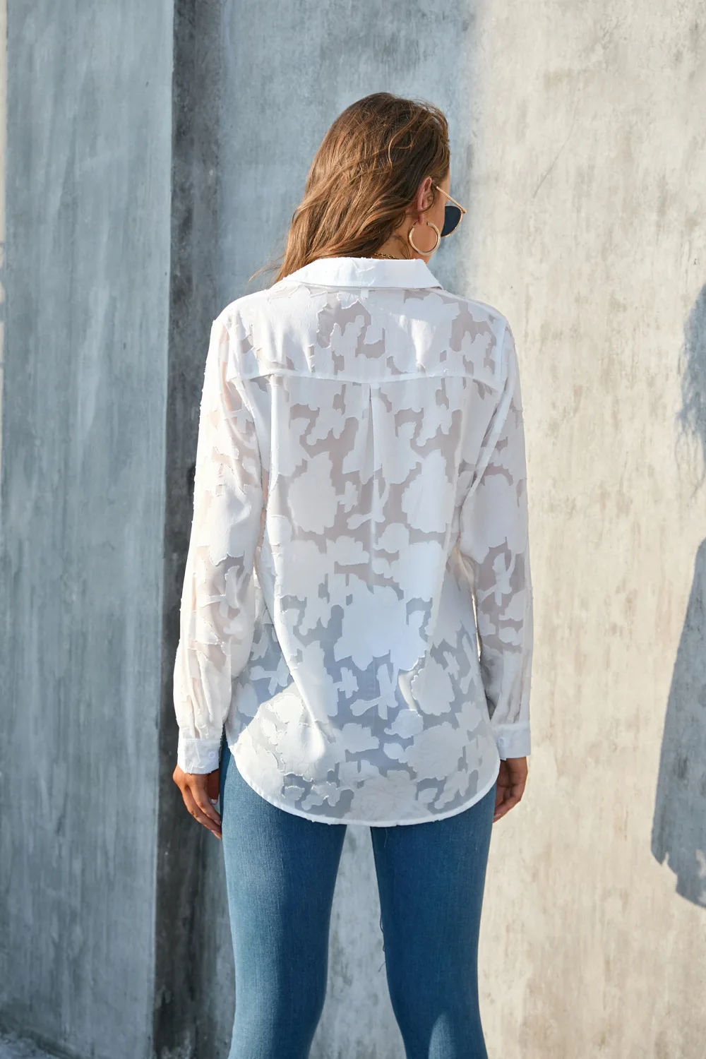 ملابس أمازون النسائية كبيرة الحجم، قميص شيفون غير رسمي فضفاض أوروبي وأمريكي عبر الحدود وأعلى لون موحد cw90135 #5