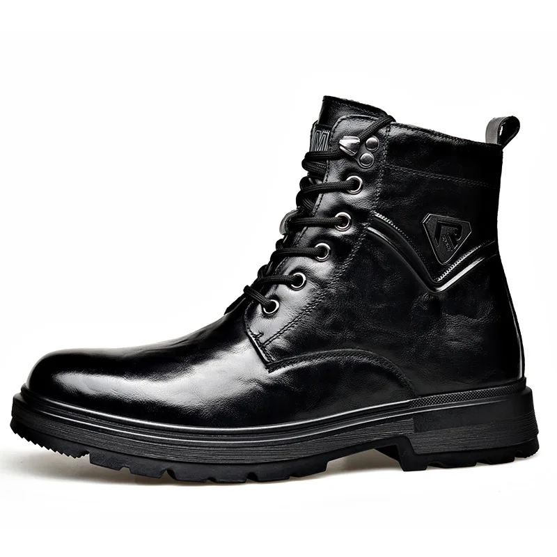 

Autumn Winter Side Zipper Genuine Leather Boots for Men Fashion Casual Warm Cotton Work Shoes Man New Designer Ankle Boots Male