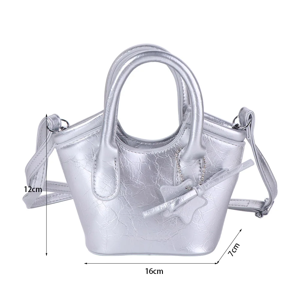 حمل حقيبة سلة صغيرة حقيبة حقيبة كروسبودي رسالة الطباعة الفضة حقيبة بولي PU الكورية نمط لطيف القوس دلاية شكل نجمة حقيبة كتف المرأة #1