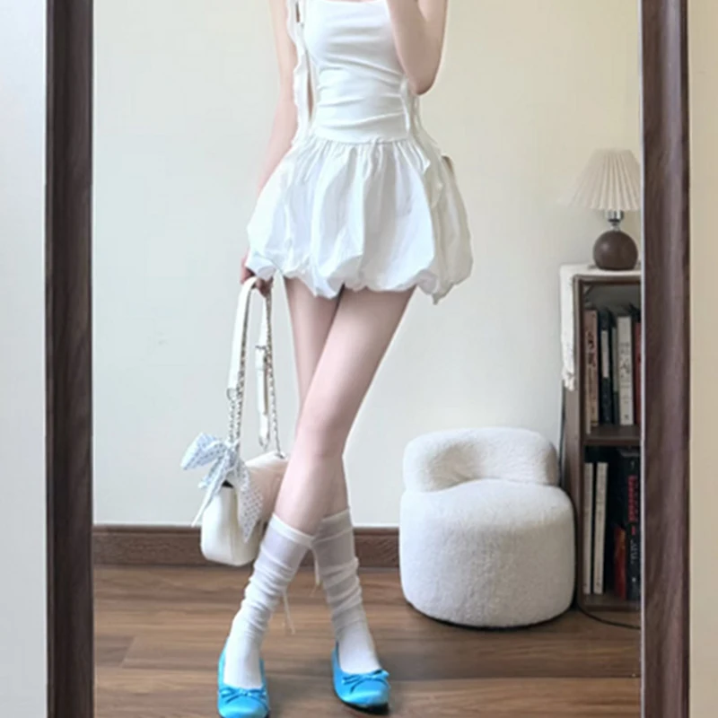 Sweet Style Girls Puff Mini Skirts Women 2026 Summer Elastic Waist Lantern Short Skirt Woman Black White Y2K Jk Ballet Skirts