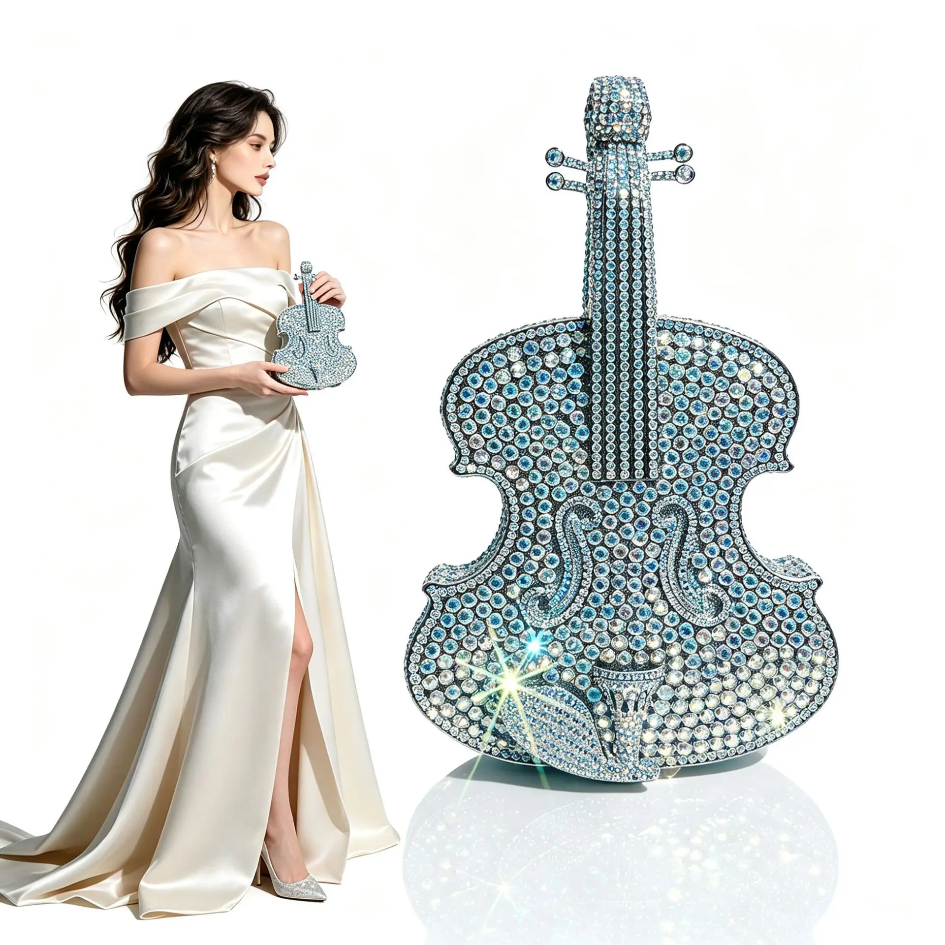 Crystal Violin Clutch Bag Rhinestone Evening Purse Handbag For Weddings Parties Gala Nights Clubs And Formal Events