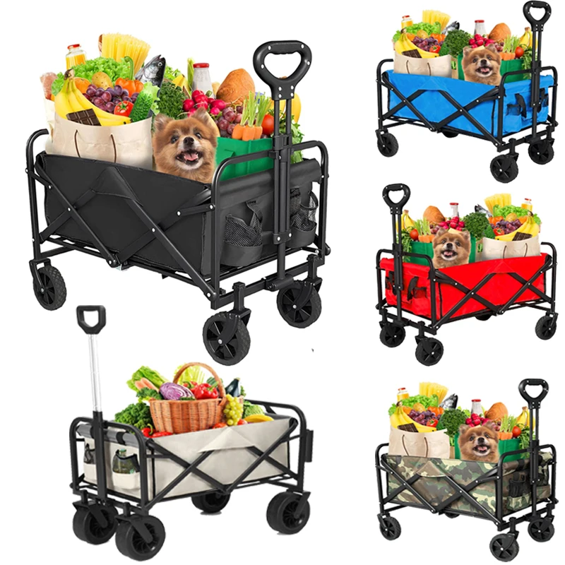 

Outdoor Garden Beach Camping Trolley Cart Fishing Folding Camping Wagon Portable Shopping Tour Hand Luggage Cart Trolleys