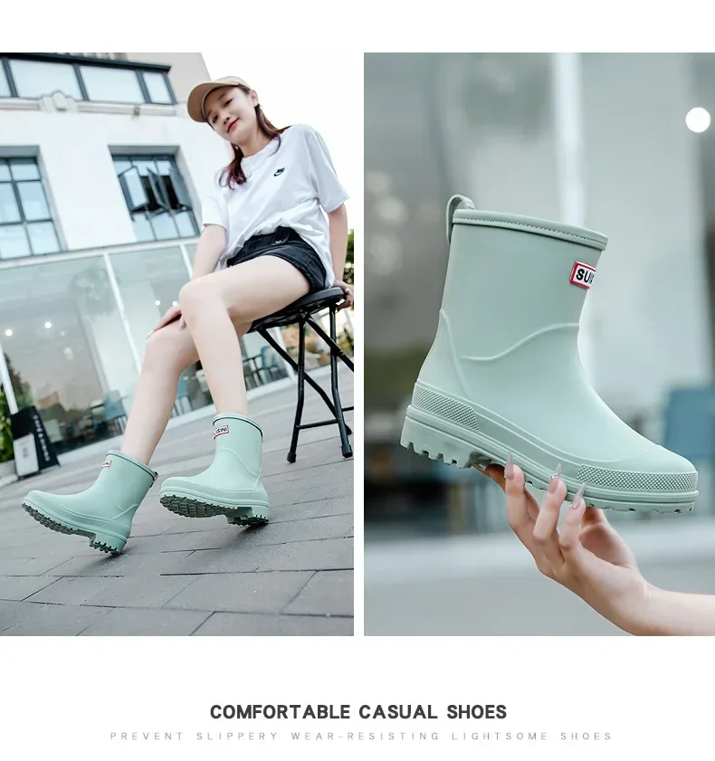 Kurze Regenstiefel für Damen, rutschfeste PVC-Wasserschuhe, wasserdichte Outdoor-Schuhe, modische Damen-Wasserstiefel – Detail 7