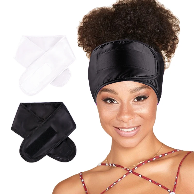 2PCS/LOT Silky Satin Adjustable Headband Make Up Head For Women Sleeping Yoga Spa Bath Nonslip Hair Wrap Strips Wash Face