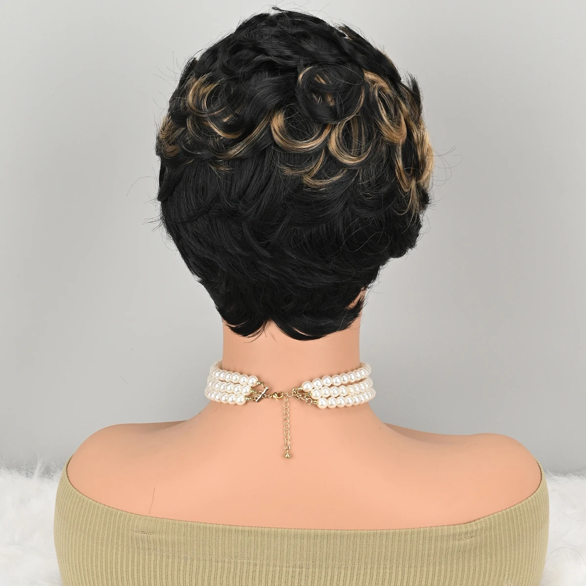 قصيرة عابث الباروكات قصيرة براون أسود مجعد عابث الباروكات الاصطناعية خصلات الشعر المستعار الطبيعي متموج براون أسود عابث قطع شعر مستعار قصير مجعد #5