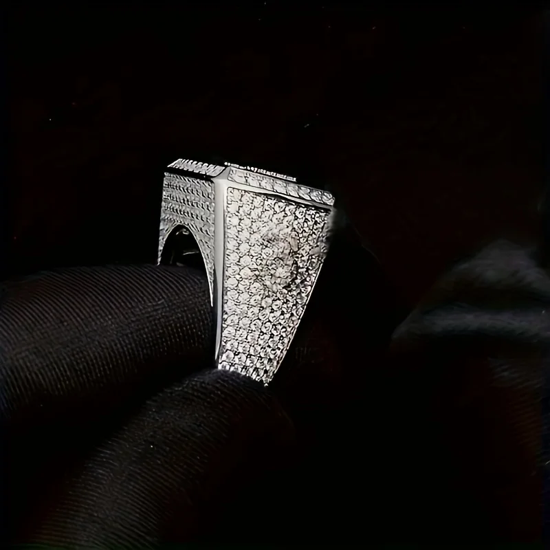 فاخر 925 فضة خواتم للرجال فريد الأسد مشتهى DJ الهيب هوب الدائري مثلج خارج الزركون البلاتين مطلي مجوهرات بسيطة #2