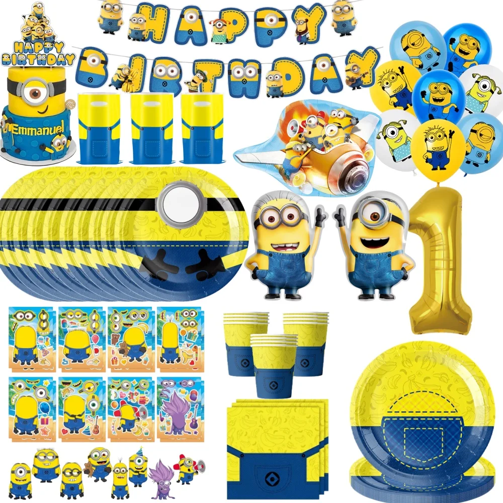 Novos Brindes de Festa de Aniversário dos Minions, Adesivos Fofos, Decorações de Bolo, Balões Amarelos com Olhos Grandes, Perfeitos para Decoração de Festas Infantis e Recompensas