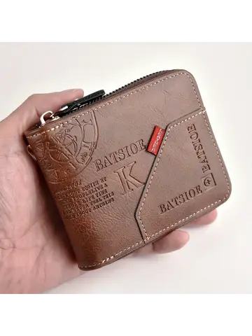 Men's Wallet Made of PU Wax Oil Skin Purse for Men Coin Purse Short Male Card Holder Wallets Zipper Around Money Coin Purse