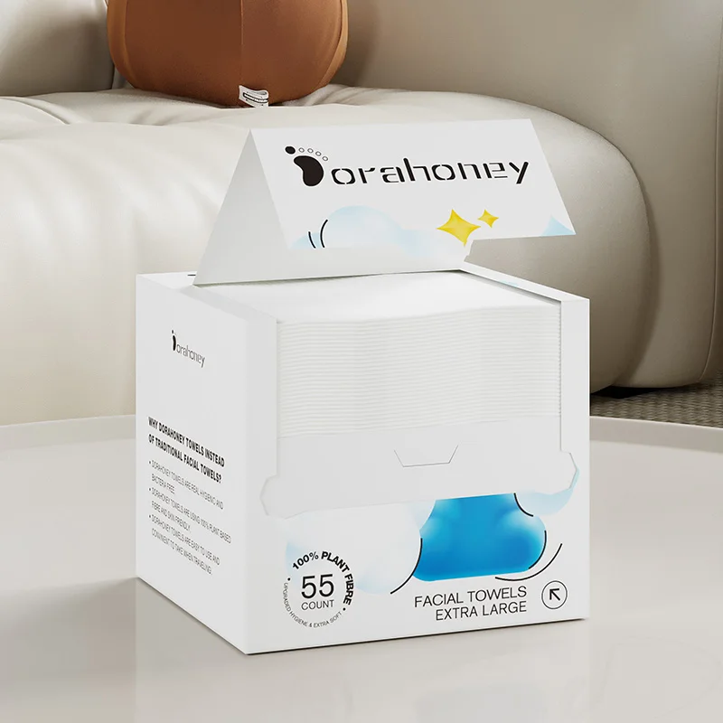 Asciugamani monouso per il viso, 100% cotone, biodegradabili, 55 pezzi/scatola, uso asciutto e bagnato, spessi, puliti, adatti per pelli sensibili