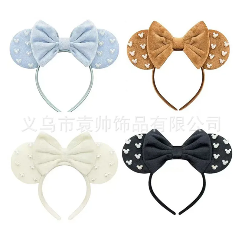 

Kawaii Disney Mickey Mouse Headband for Girls Velvet Ears Soft Bow Headband Halloween Party Christmas Hair Accessory
