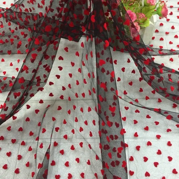 新しいピーチハート植毛ガーゼ生地レース刺繍子供 & 女性の衣類の写真撮影生地新しいコレクション